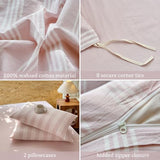BESTDESIL Pink Striped Duvet Cover Set 100% Washed Cotton Linen Like Super Soft Chic Bedding Set 3 Pcs Greyish Pink-White Full BESTDESIL