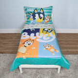 Bluey 4 Piece Toddler Bedding Set – Includes Comforter, Sheet Set – Fitted Top Sheet Reversible Pillowcase for Boys or Girls Bed, Blue Bluey