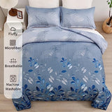 DJY Blue Comforter Set King, Navy Botanical Leaves Comforter for King Bed 3 Pieces Reversible Floral Bed Comforter Sets Soft Microfiber Bedding Set for All Season (104"x90") DJY