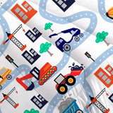 FUYEUN Cartoon Truck Comforter Set Twin: Construction Bedding Set for Boys Kids Children Bedroom Dorm White Cute Cars Quilt 1 Comforter + 1 Pillow Case FUYEUN