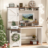 Vabches 51" Executive Desk Farmhouse Home Office Desk with Charging Station, File Drawer, Storage Cabinet, Monitor Stand, Wood Computer Desk with Hutch for Work Study Writing (White) Vabches