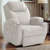 Electric Power Lift Recliner Chair with Massage for Elderly Corduroy Fabric Recliner Single Sofa with Cup Holders, Side Pockets and Remote Control for Living Room Bedroom (White) Furmax