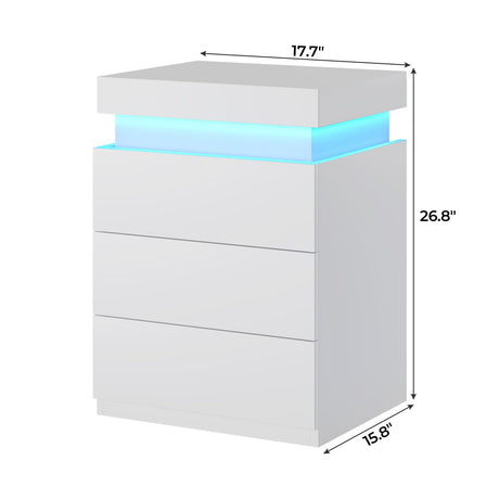 BTHFST Modern LED Nightstands Set of 2 with Charging Station and Sliding Top in White BTHFST
