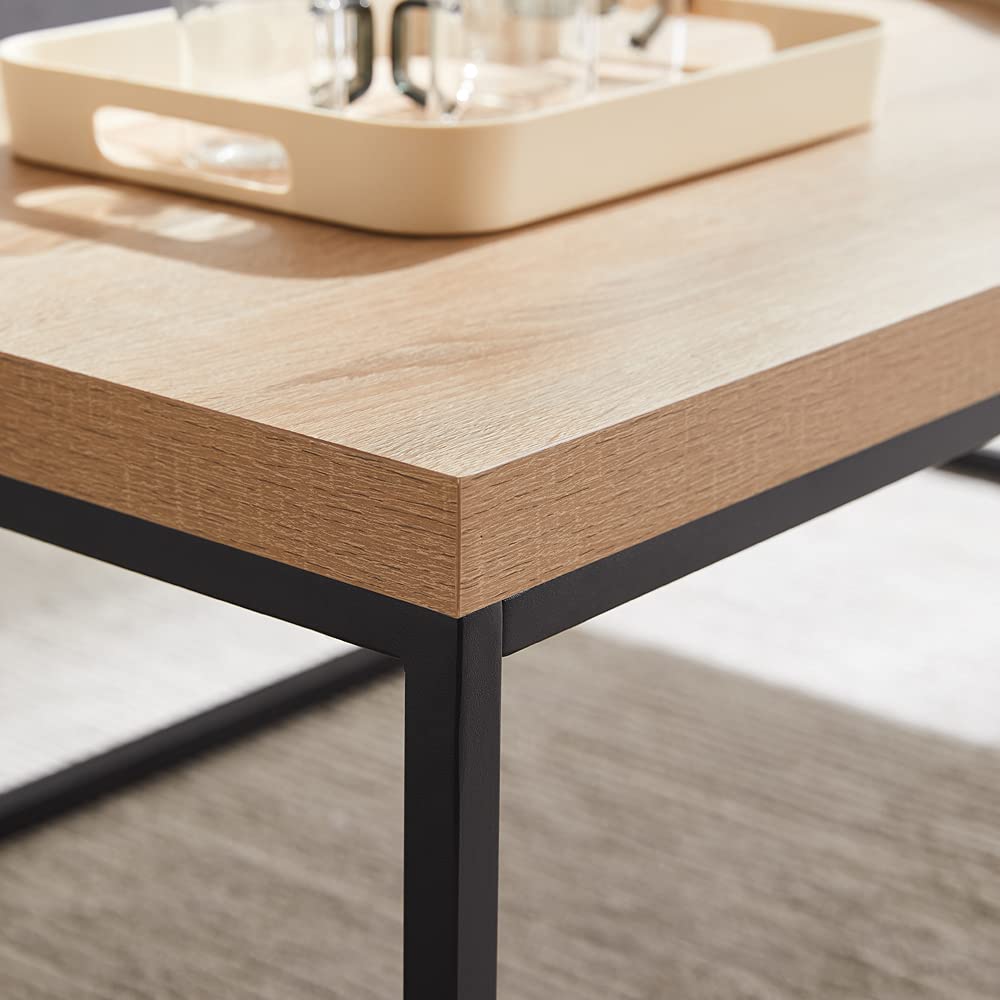CENSI Oak Coffee Table for Living Room, 47" Modern Industrial Rectangular Wood and Metal Coffee Table with Extra Thick Tabletop(Natural Wood) CENSI