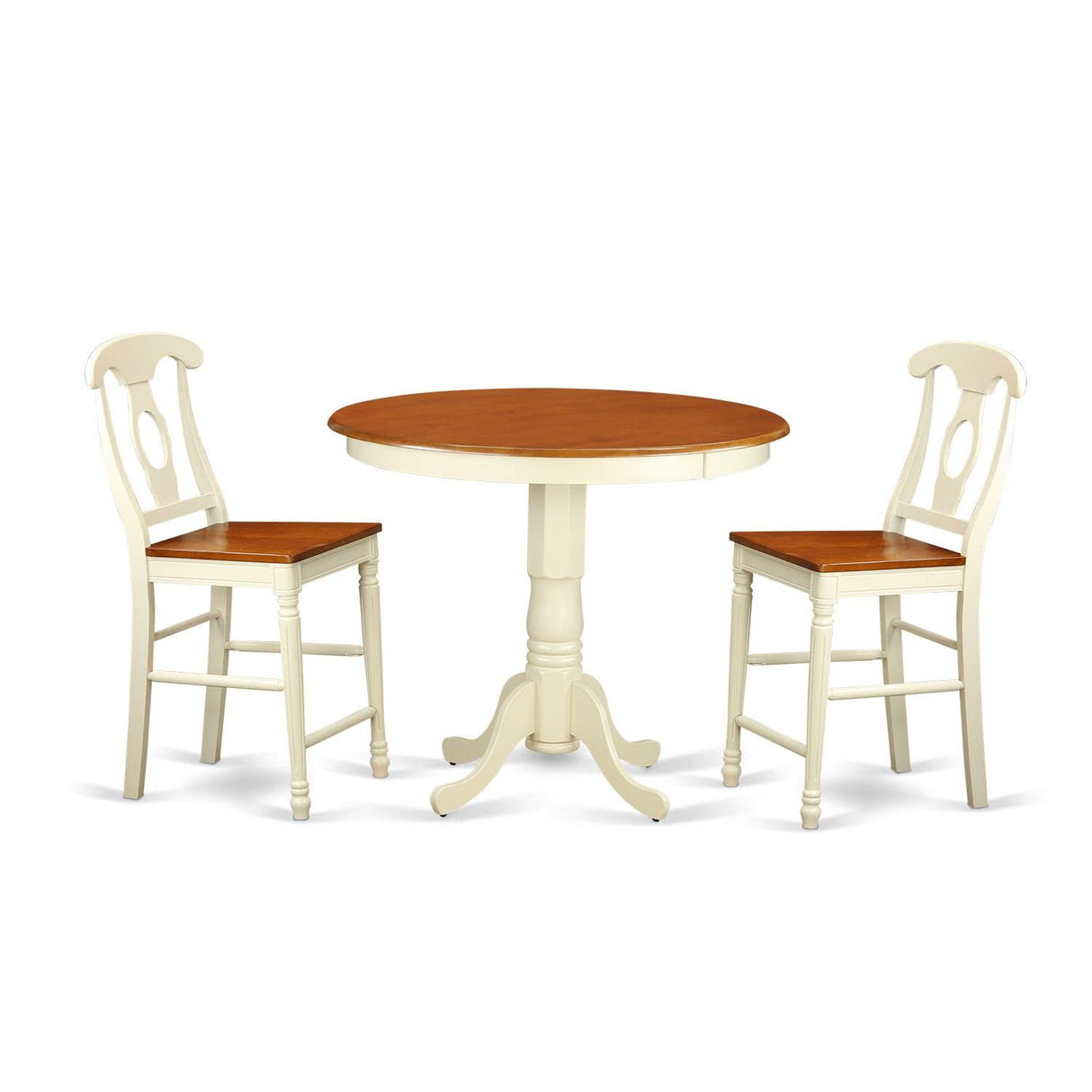 East West Furniture JAKE3-WHI-W 3 Piece Counter Height Dining Set for Small Spaces Contains a Round Wooden Table with Pedestal and 2 Kitchen Chairs, 36x36 Inch, Buttermilk & Cherry East West Furniture