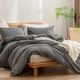 BESTOUCH Duvet Cover Set 100% Washed Cotton Linen Feel Super Soft Comfortable Chic Lightweight 2 PCs Home Bedding Set Solid Dark Grey Twin/Twin XL BESTOUCH