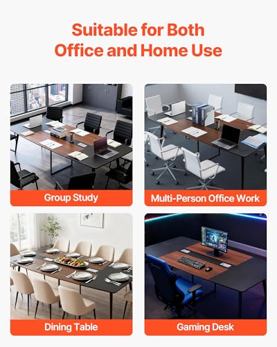 VEVOR Conference Table, 8 ft Boat Shaped Office Meeting Table for 10 Person, Modern Large Boat Meeting Desk with Metal Legs, Ideal for Office, Boardroom, Conference Room, Easy Assembly, Black & Brown VEVOR