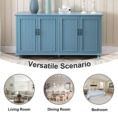 Scurrty Buffet & Bar Cabinet with Storage, 62'' Coffee Bar Cabinet, Sideboard Storage Cabinet for Dinning Room, Kitchen & Living Room (4 Doors, Blue) Scurrty