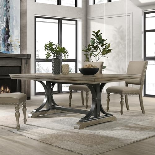 Roundhill Furniture Birmingham 8-Piece Dining Set: Extendable Table with 4 Side Chairs, 2 Armchairs, and a Nailhead Bench, Driftwood Finish Roundhill Furniture