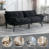 71" Velvet Futon Couch Bed with Mattress Included,Convertible Folding Sleeper Sofa Bed with Adjustable Backrests,Modern Loveseat Sleeper for Living Room Bedroom Small Space Home Office (Black) MWrouqfur