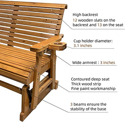 Fortune Candy Patio Glider with Cup Holders, High Roll Back and Deep Contoured Seat, 2-Seater, Heavy Duty 800 Lb, 4 Feet (Brown 4 Ft) - WoodArtSupply