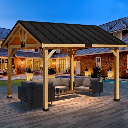 YOLENY Wood Gazebo, 11' x 12' Gazebo Hardtop Gazebo Spruce Wood Solid Wood Gazebo, Waterproof Asphalt Roof, for Lawns, Beach, Patio, Garden, Yard, Easy Assembly YOLENY