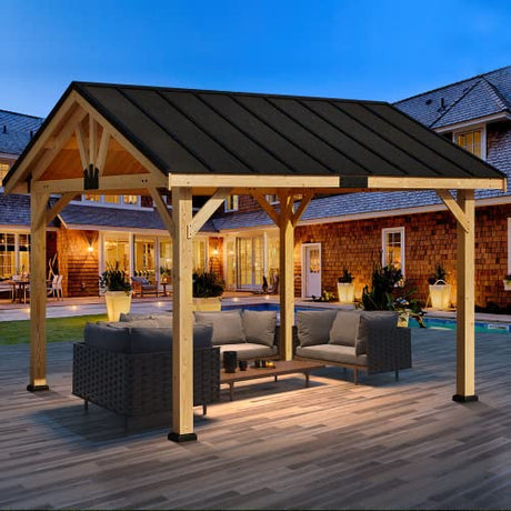 YOLENY Wood Gazebo, 11' x 12' Gazebo Hardtop Gazebo Spruce Wood Solid Wood Gazebo, Waterproof Asphalt Roof, for Lawns, Beach, Patio, Garden, Yard, Easy Assembly YOLENY