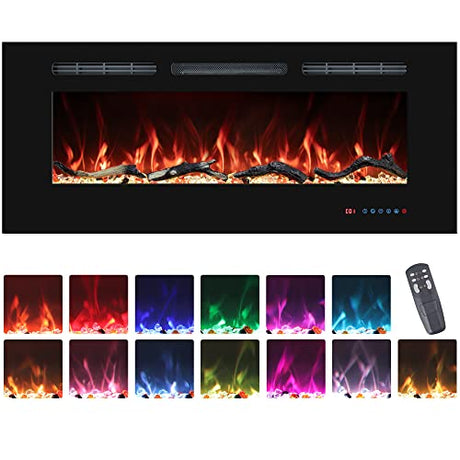 30" Electric Fireplaces Inserts, Recessed & Wall-Mounted Fireplace Heater with Thermostat, Multicolor Flames,Timer, Log & Crystal, 750/1500W VINEMOUNT