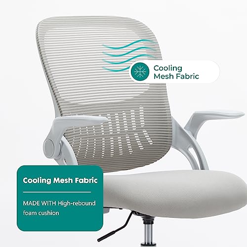 Smug Drafting Chair with Flip-up Arms, Height Adjustable Standing Tall Office Desk Chair with Foot Ring, Ergonomic Swivel Computer Chairs with Rolling Wheels, Grey SMUGDESK