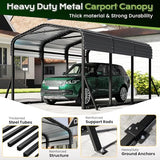 Jocoevol 10x15FT Metal Carport, Heavy Duty Car Garage w/Reinforced Support Rods and Windproof Ground Anchors, All-Weather Multi-Use Outdoor Shelter for Car, Boats and Truck Jocoevol