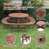 10-12 Person Picnic Table Round Outdoor Dining Table with Umbrella Hole,1 Built-in Ring Stool,Wooden Outside Picnic Tables and Bench Set for Garden,Patio, Backyard,2500LBS Total Capacity,Walnut Brown Pvillez
