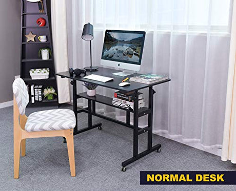 AIZ Mobile Standing Desk, Adjustable Computer Desk Rolling Laptop Cart on Wheels Home Office Computer Workstation, Portable Laptop Stand Tall Table for Standing or Sitting, Black, 39.4" x 23.6" AIZ