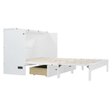 P PURLOVE Queen Murphy Bed with Large Drawers, Wood Cabinet Bed with USB Port, No Box Spring Needed, Easy Assembly (White) P PURLOVE