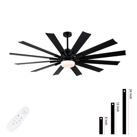 72 Inch Large Ceiling Fan with Light,12 Blades Reversible DC Ceiling Fan,6 Speeds Remote Control，Dimmable 3 Color Temperatures LED，Modern Black Ceiling Fans For Indoor or Covered Outdoor Use. EasyNice