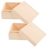 Luxshiny Unfinished Wood Box, 2pcs Square Wooden Treasure Box Small Blank Jewelry Trinket Box Natural DIY Craft Stash Organizer Storage Box for Collectibles Succulent Luxshiny