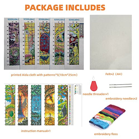 ZuoAnLF 5 PCS Cross Stitch Bookmark Kits,DIY Bookmarks Cross Stitch Kits,Stamped Embroidery Bookmarks for Adults Beginners,14CT ZuoAnLF