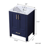 Wenore Home 24 Inch Bathroom Vanity with Sink, Blue Bathroom Vanity Sink Set, Modern Bathroom Sink Cabinet Combo, Small Bath Vanity with White Three Hole Ceramic Sink Wenore Home