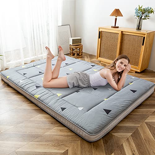 MAXYOYO Grey Triangle Futon Mattress, Padded Japanese Floor Mattress Quilted Bed Mattress Topper, Extra Thick Folding Sleeping Pad Breathable Floor Lounger Guest Bed for Camping Couch, Full MAXYOYO