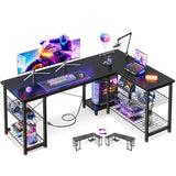 Casaottima 51 Inch L Shaped Gaming Desk with Shelves & Power Outlets, Reversible Computer Desk with Storage Shelves for Home Office, Black Casaottima