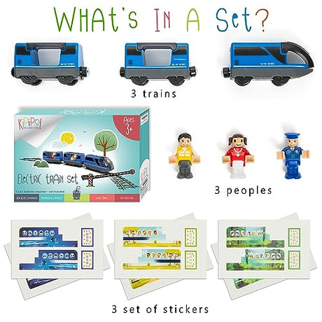 KipiPol Battery Operated Action Locomotive Toy Train Set for Wooden Train Tracks, (Magnetic Connection)-Compatible with Thomas The Train Toys, Brio Train Set for Toddlers 3-5 and up Kipipol