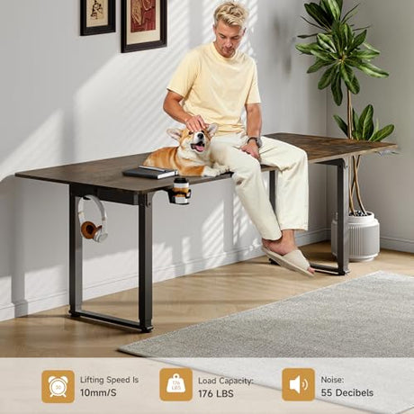 ONBRILL Standing Desk, 71x32 Inches Rectangle Stand Up Desk with 4 Legs, Dual Motor and Memory Controller, Adjustable Height from 28-46 Inches for Home and Computer Workstation, Rustic Brown ONBRILL