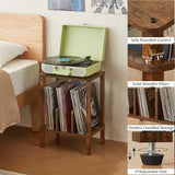 LELELINKY 2-Tier Record Player Stand with Vinyl Record Storage up to 100 Albums, Bedroom Record Holder and Multi-Functional End Table for Living Room, Brown LELELINKY