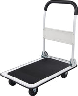 LEADALLWAY Foldable Push Cart Platform Cart 330lbs Capacity 4 Wheels 28.7x18.5x32.3inches White Small Flatbed Cart LEADALLWAY