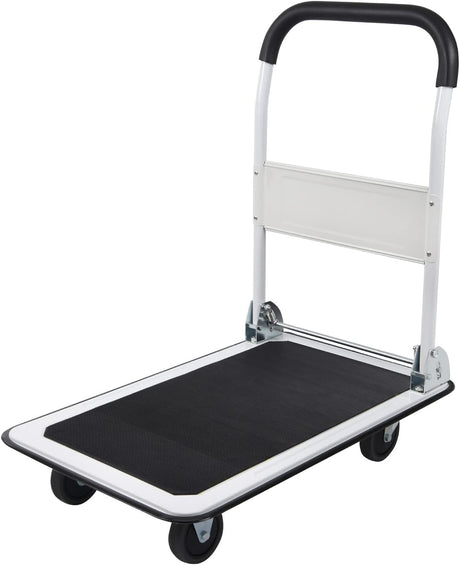 LEADALLWAY Foldable Push Cart Platform Cart 330lbs Capacity 4 Wheels 28.7x18.5x32.3inches White Small Flatbed Cart LEADALLWAY