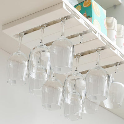 DESONAUT 4 Pcs Wine Glass Holder Under Shelf or Cabinet Punch-free,Stemware Rack Glassware Drying Storage Hanger for Kitchen,Bar and Restaurant (White) ﻿