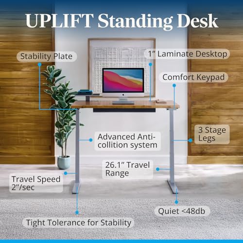 UPLIFTDESK V3 2-Leg Maple Laminate Wood Standing Desk – Adjustable Height, Advanced 1-Touch Memory Keypad, Under Desk Cable Management, Wire Grommets & Rocker Board (Black C-Frame, 80 x 30 inch) UPLIFTDESK