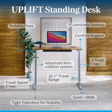 UPLIFTDESK V3 2-Leg Walnut Laminate Wood Standing Desk – Adjustable Height, Advanced 1-Touch Memory Keypad, Under Desk Cable Management, Wire Grommets & Rocker Board (Black C-Frame, 60 x 30 inch) UPLIFTDESK