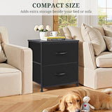 Nightstand, Small 2 Drawer Dresser End Table Bedside Furniture, Wooden Top Fabric Bins for Bedroom, Closet, Entryway, Dorm, 11.8" D x 18" W x 20", Black SageNest