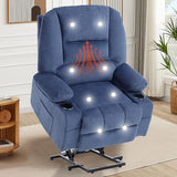 KCQ Overstuffed Electric Recliner Chairs for Adults with Cup Holder and USB Port, Fabric Power Lift Recliner Chair with Heat and Massage for Elderly Seniors, Blue