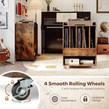 Giantex Record Player Stand, Rolling Turntable Stand with Drawer & Lockable Wheels, Record Player Table Holds Up to 150 Albums, Vinyl Record Storage for Living Room Bedroom, Rustic Brown Giantex