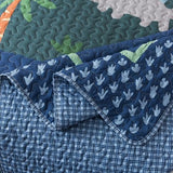 Soul & Lane Dinosaur Quilt Set – Twin and 1 Sham, Kids Dinosaur Bedding for Boys, Toddler Twin Comforter and Dino Bedspread, Reversible T-Rex Bedding with Blue Check Pattern, Dino Delight Soul & Lane