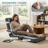 STHOUYN Comfy Floor Chair Bedroom 2 USB Charging Ports, 5-Position Couch Gaming Lounge Chairs Adults, Indoor Folding Lazy Sofa Meditation Arm Dorm Chair Living Room (Grey) STHOUYN