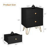 Tradare 7 Drawer Dresser and Nightstand Set of 2, Modern Black and Gold Dresser Set with Golden Handles, 2-Drawer Nightstand & 7-Drawer Chest of Drawers Tradare