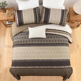 Dinjoy Queen Quilt Set Taupe, Striped Bedspread Queen Size Brown Bedding Sets 3 Pieces Micofiber Lightweight Quilts with 2 Pillow Shams Coverlet Bed Sets for Women Men 96''x90'' Dinjoy