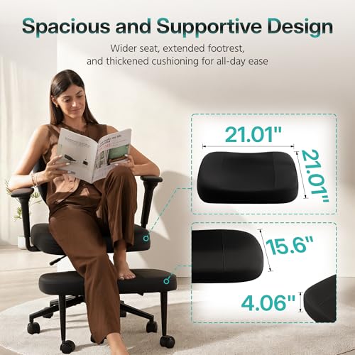 AreShark Criss Cross Office Chair with Armrest Wheels & Stretchable Rotating Footrest, Ergonomic Cross Legged Swivel Chair with Back Support& Adjustable Height for Yoga Kneeling Meditation Home Office AreShark