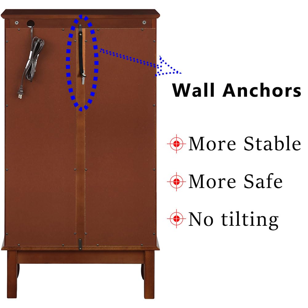 Anwick China Cabinet &Curio Cabinets with Glass Doors, Lighted Display Cabinet with Mirrored Back Panel, Tempered Glass and 3 Tiers Adjustable Shelves (Cherry) Anwick