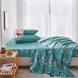 ZRNBAST Teal Sheet Set 4 Pcs Twin Sheet Set Floral Print Flat Sheet Fitted Sheet Farmhouse Style Bedding Sheets Easy Fit Microfiber Sheets-All Seasons (Teal, Twin) ZRNBAST