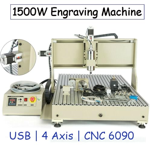 MOCHAG USB CNC 6090 Router Machine Kit MACH Control, 4 Axis 1.5 KW VFD Water-Cooling Spindle Motor+ 3D Milling Engraving Machine, Engraver Milling 3D Cutting Machine w/Control Box, Handwheel MOCHAG