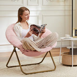 DUMOS Comfy Saucer Chair, Faux Fur Lounge Seasting XL Circle Chair for Bedroom, Dorm & Gaming, Foldable Fashion Accent Seat for Small Spaces, Folding Moon/Mushroom/Round Oversized Style