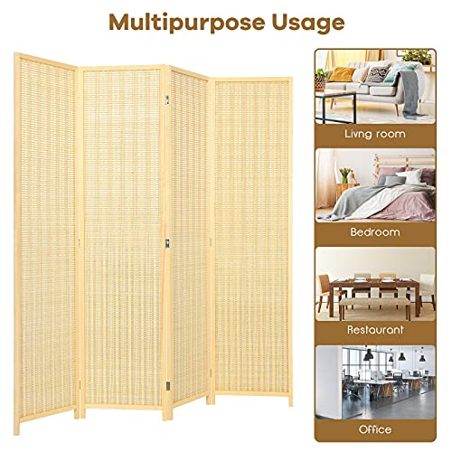 Giantex Bamboo Room Divider, 6 Ft Tall Freestanding Folding Privacy Screen, Wooden Room Separators Divider Wall, Portable Partition Boho 4 Panel Room Dividers for Home Office Bedroom Apartment Studio Giantex